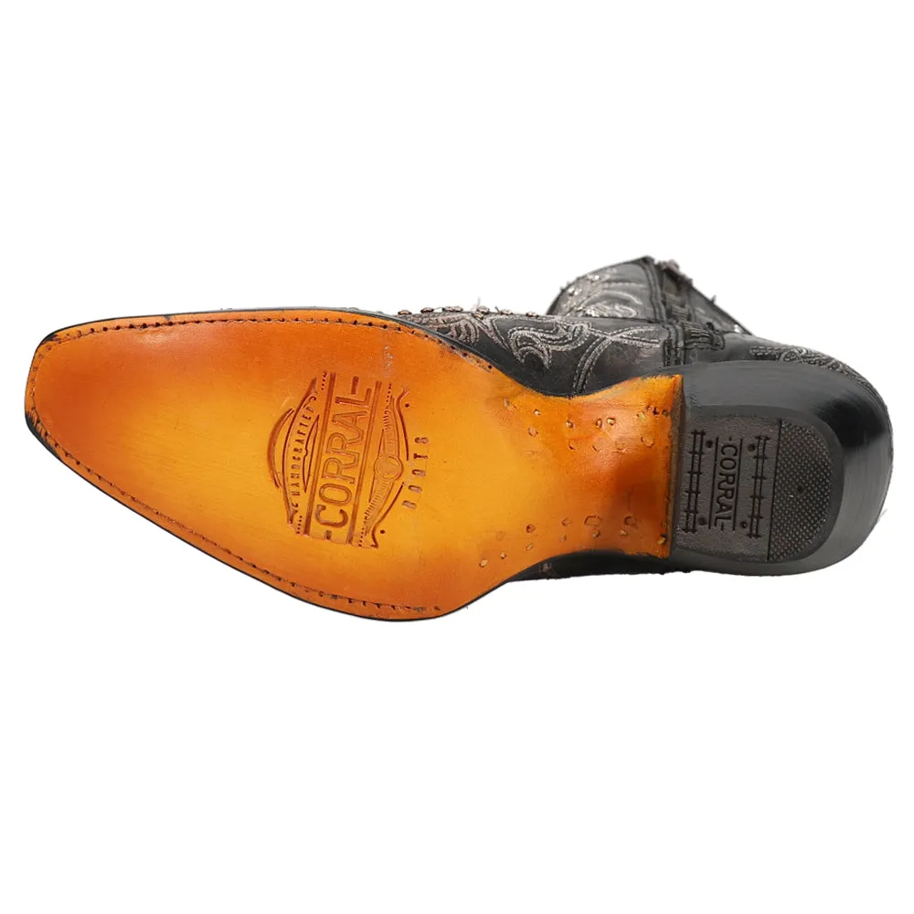 Art 21 Crystal Tooled Inlay Snip Toe Cowboy Booties