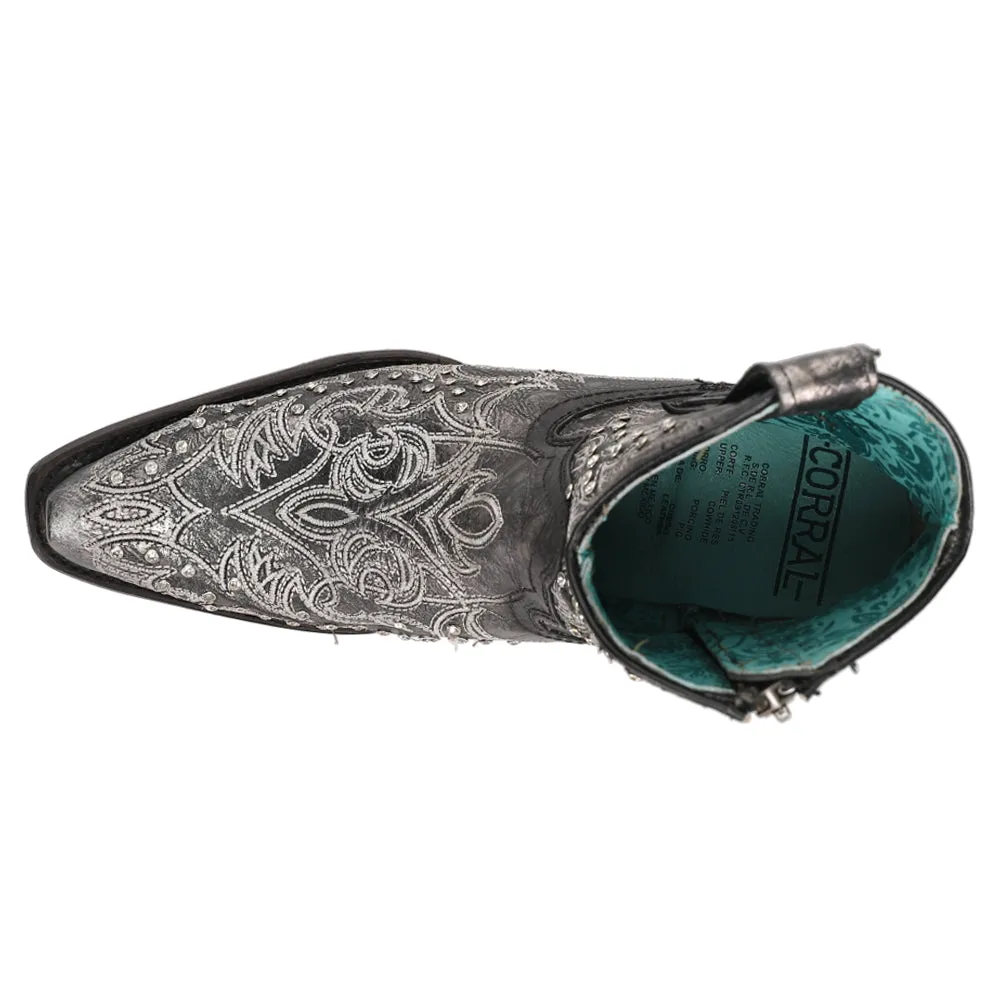 Art 21 Crystal Tooled Inlay Snip Toe Cowboy Booties