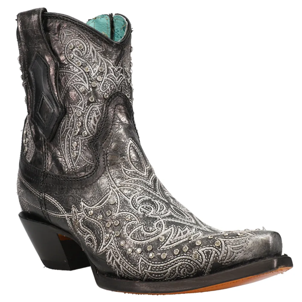 Art 21 Crystal Tooled Inlay Snip Toe Cowboy Booties