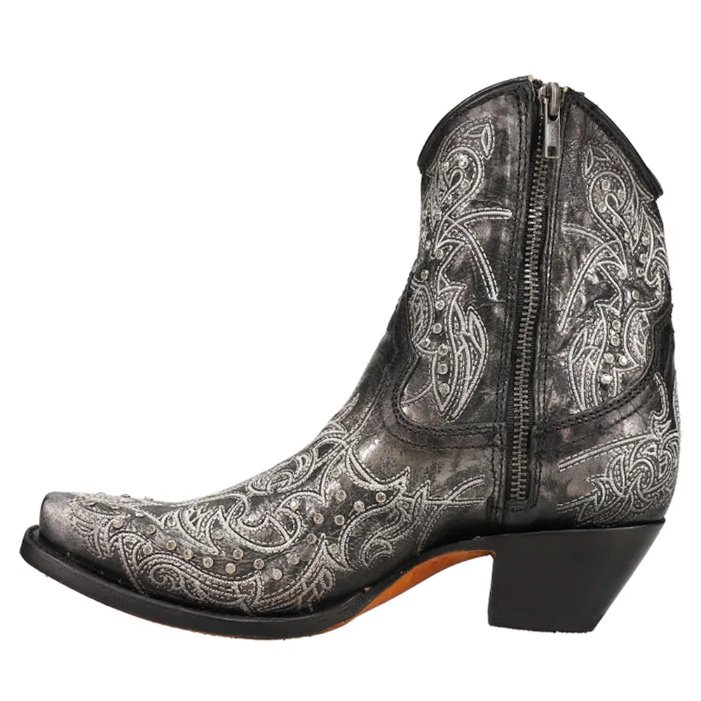 Art 21 Crystal Tooled Inlay Snip Toe Cowboy Booties