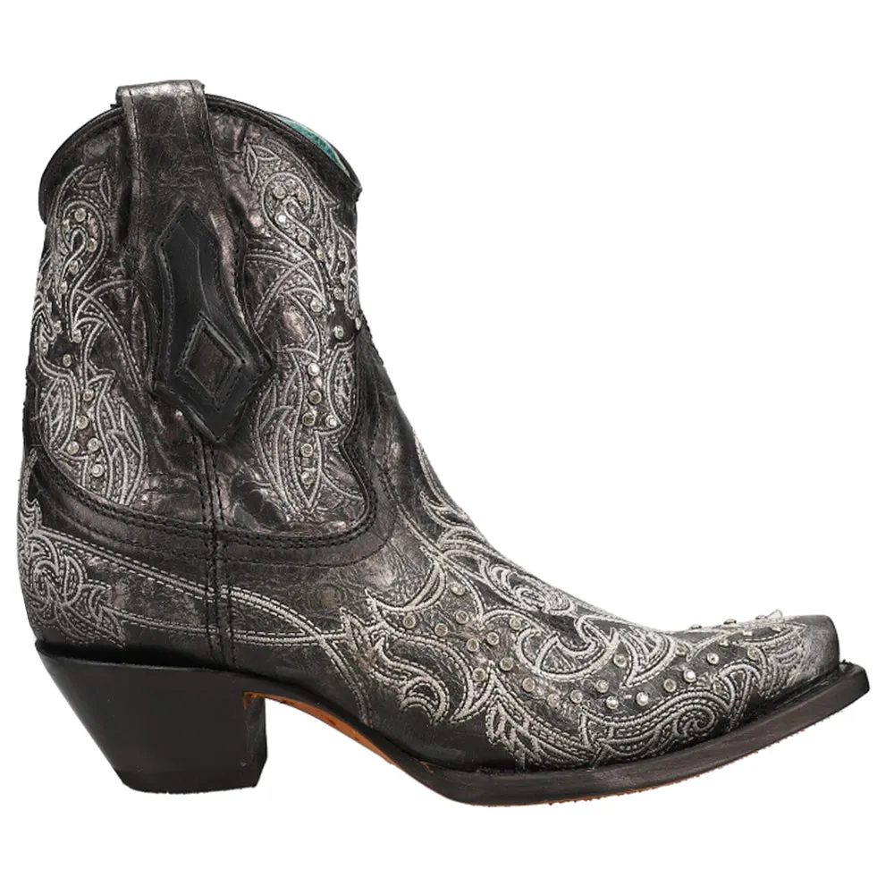 Art 21 Crystal Tooled Inlay Snip Toe Cowboy Booties