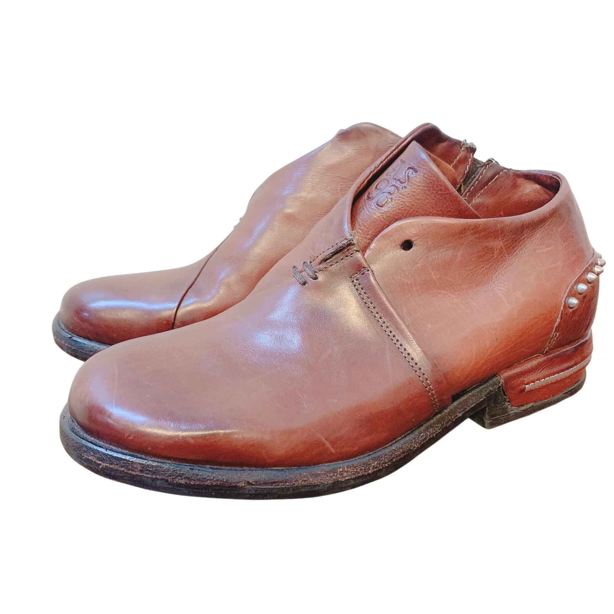 AS98 Brown Leather Studded Ankle Boots Size 6