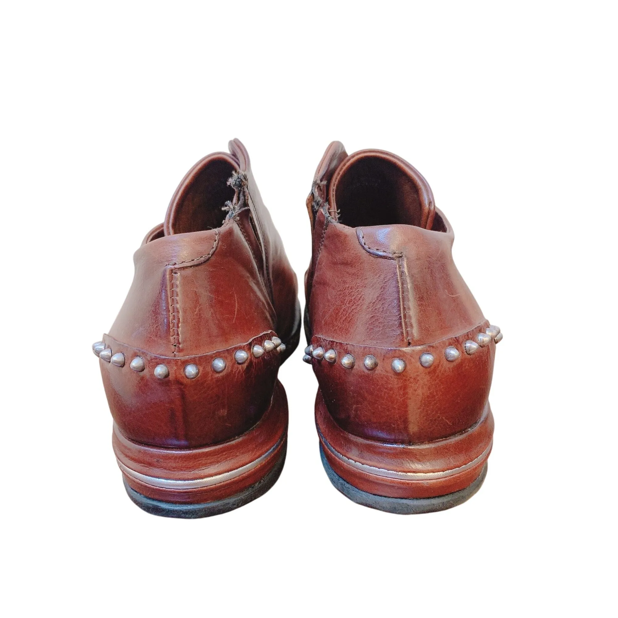 AS98 Brown Leather Studded Ankle Boots Size 6