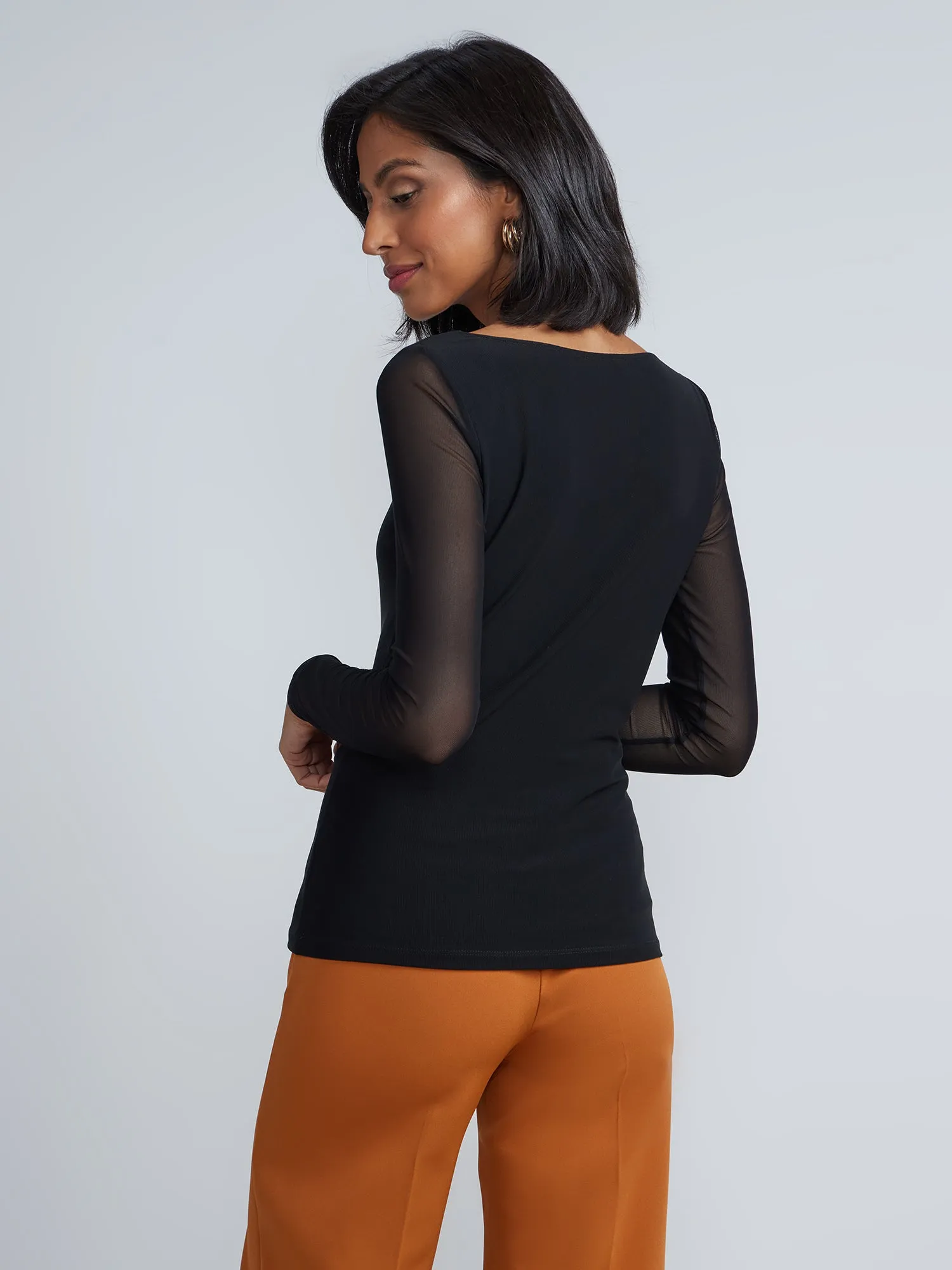 Asymmetric Neck Mesh Full Sleeve Top