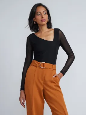 Asymmetric Neck Mesh Full Sleeve Top