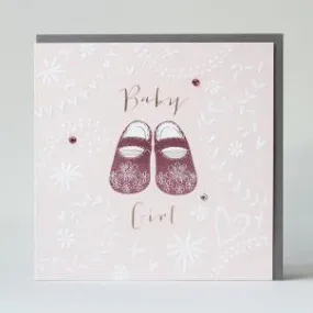 BABY GIRL EMBOSSED PINK BOOTIES CARD