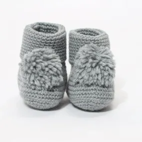 Baby Pom Pom Crochet Booties - Grey Melange