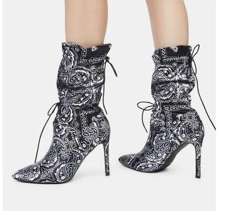 Bandana Print Booties Pointed Toe Madness-2