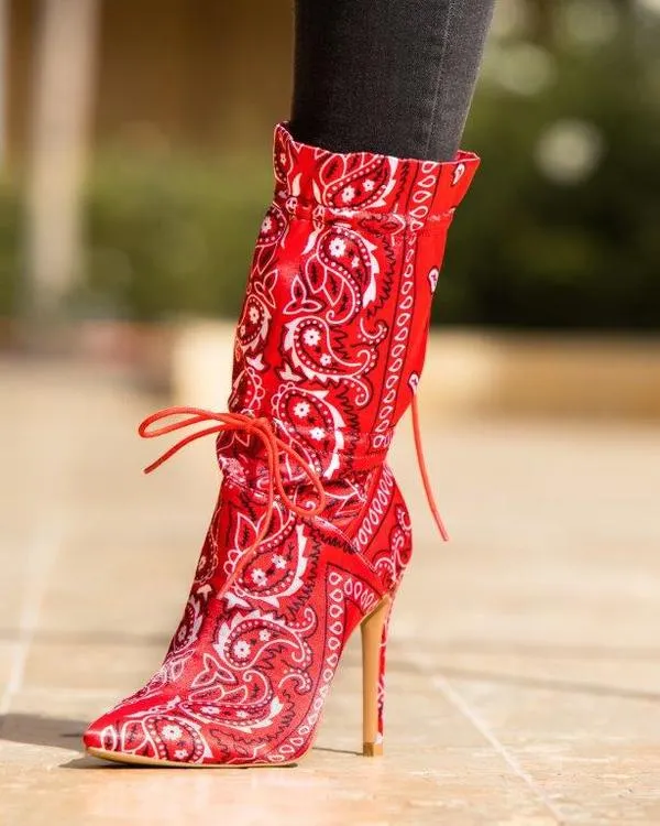 Bandana Print Booties Pointed Toe Madness-2