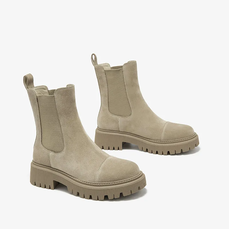 BeauToday Women's Chelsea Boots Fashion Lug Sole Chunky Heel Slip on Elastic Ankle Booties