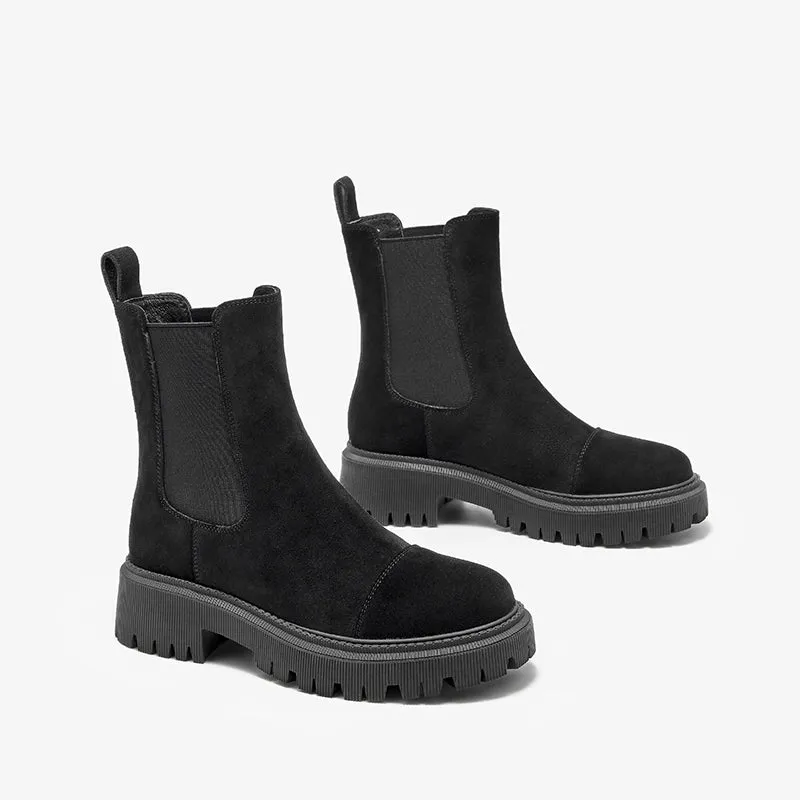 BeauToday Women's Chelsea Boots Fashion Lug Sole Chunky Heel Slip on Elastic Ankle Booties