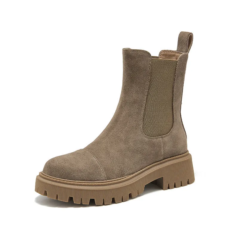 BeauToday Women's Chelsea Boots Fashion Lug Sole Chunky Heel Slip on Elastic Ankle Booties