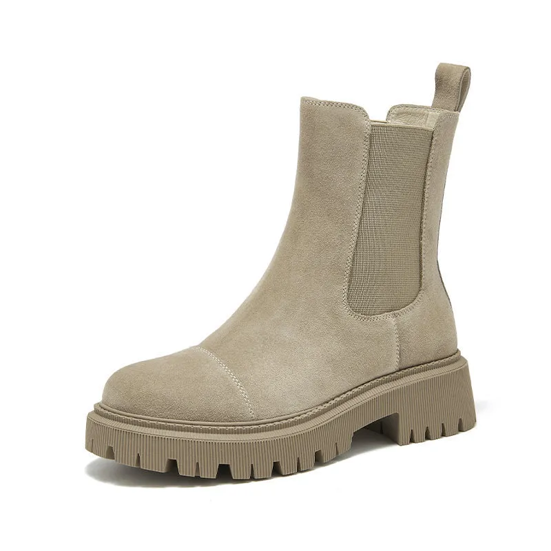 BeauToday Women's Chelsea Boots Fashion Lug Sole Chunky Heel Slip on Elastic Ankle Booties