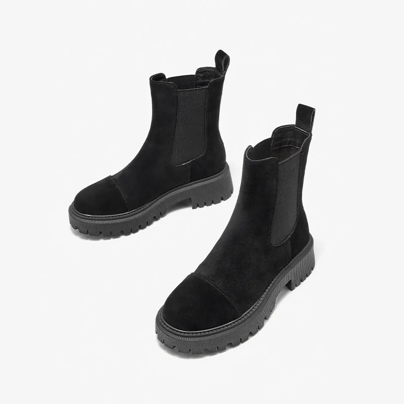 BeauToday Women's Chelsea Boots Fashion Lug Sole Chunky Heel Slip on Elastic Ankle Booties