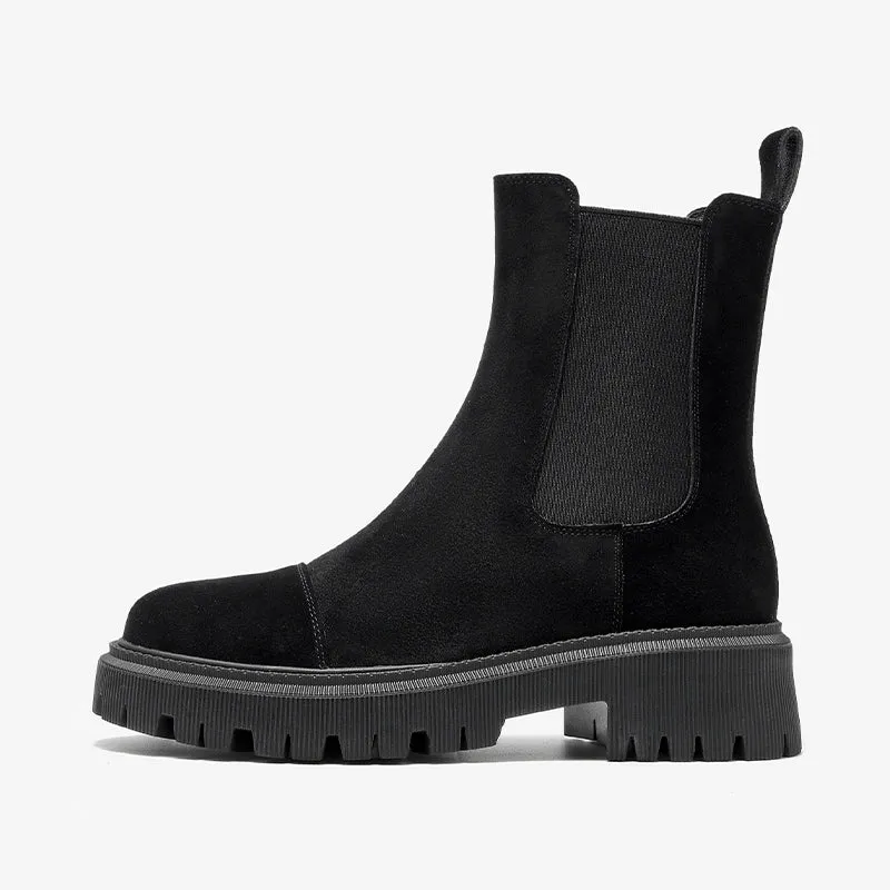 BeauToday Women's Chelsea Boots Fashion Lug Sole Chunky Heel Slip on Elastic Ankle Booties