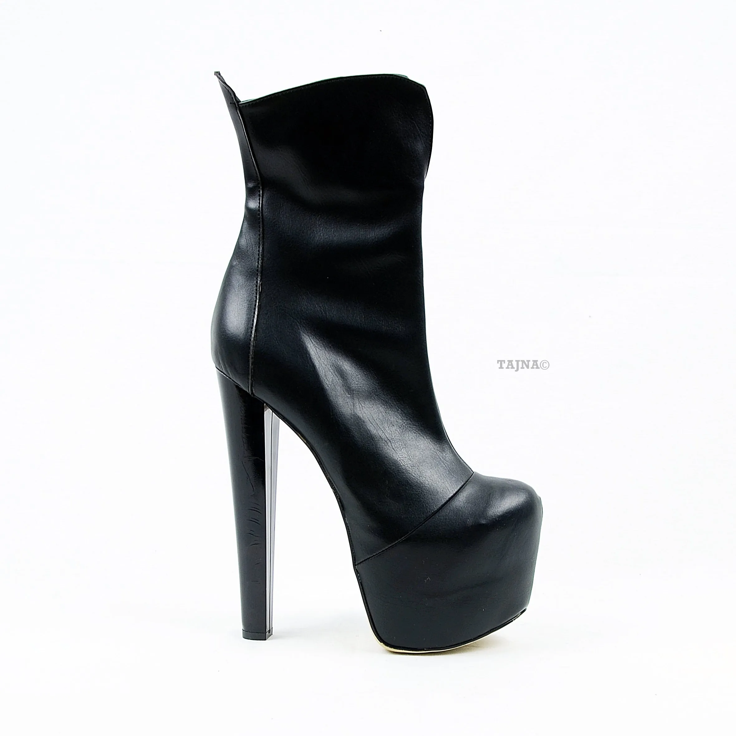 Black Faux Leather High Heel Platform Boots