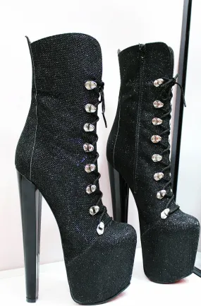 Black Shimmer Glitter Military Style Combat Boots