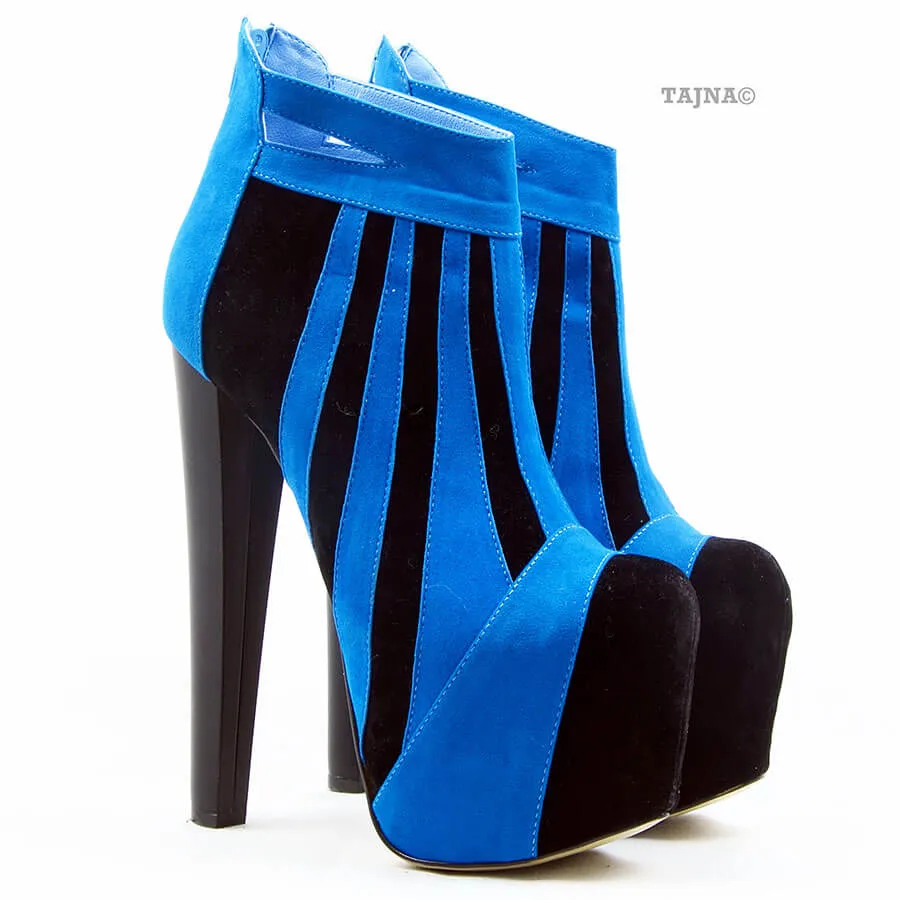 Blue Black Stripe Ankle Platform Booties