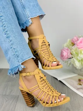 Bold Impact Mustard High Heels Striped Elegance