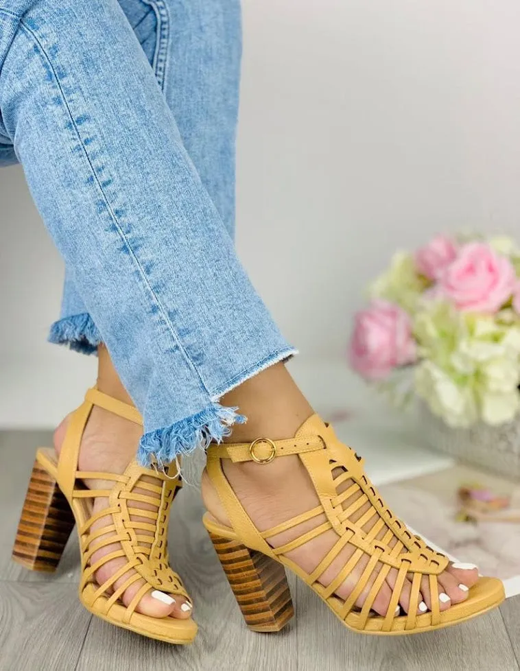Bold Impact Mustard High Heels Striped Elegance