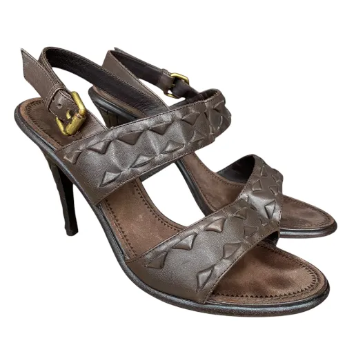 BOTTEGA VENETA Brown Intrecciato Weave Leather Slingback Sandals, Size 39.5