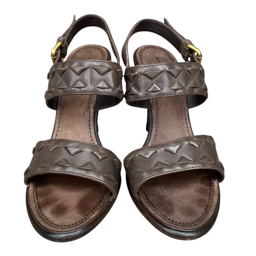 BOTTEGA VENETA Brown Intrecciato Weave Leather Slingback Sandals, Size 39.5