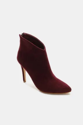 Burgundy Suede Stiletto Ankle Booties with Back Zippers