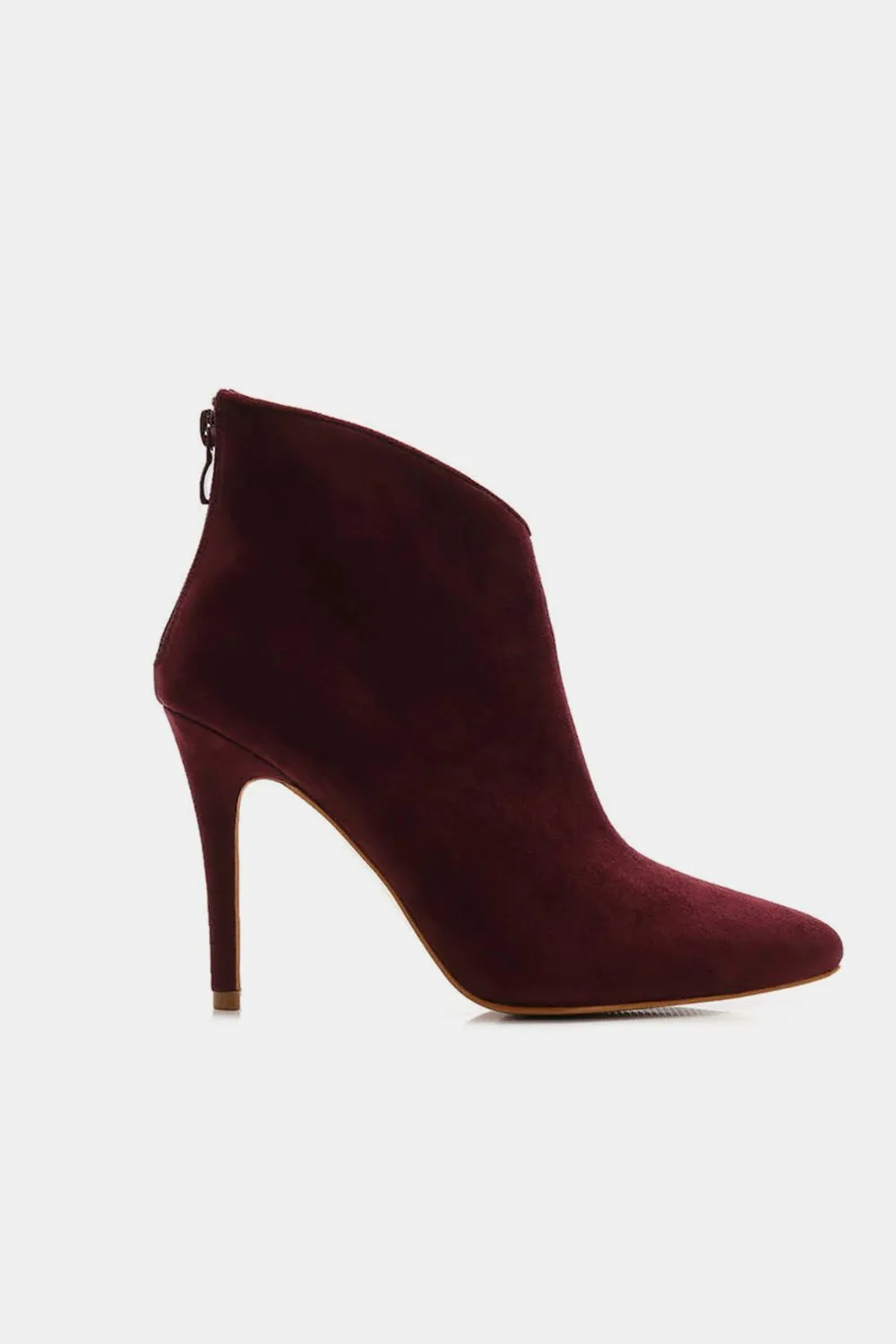 Burgundy Suede Stiletto Ankle Booties with Back Zippers