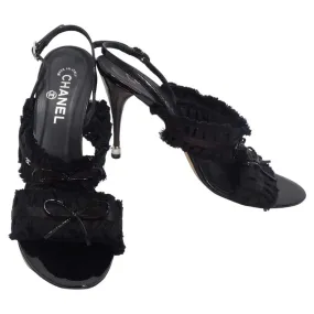 Chanel Black Grosgrain Canvas Bow Slingback Sandals