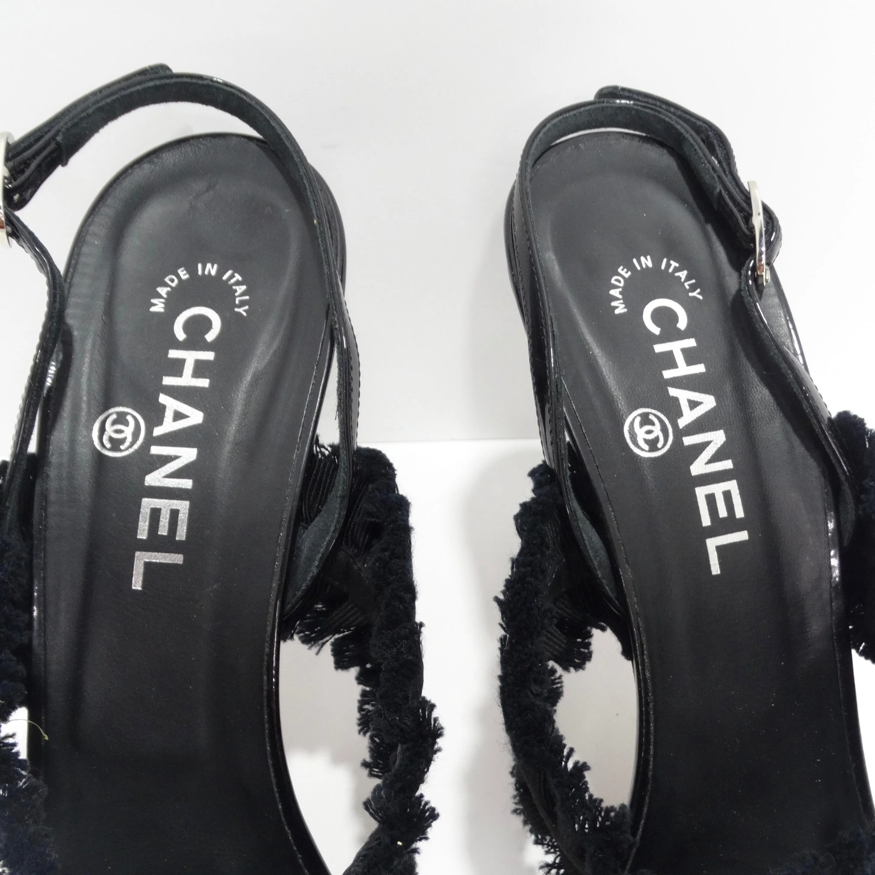 Chanel Black Grosgrain Canvas Bow Slingback Sandals