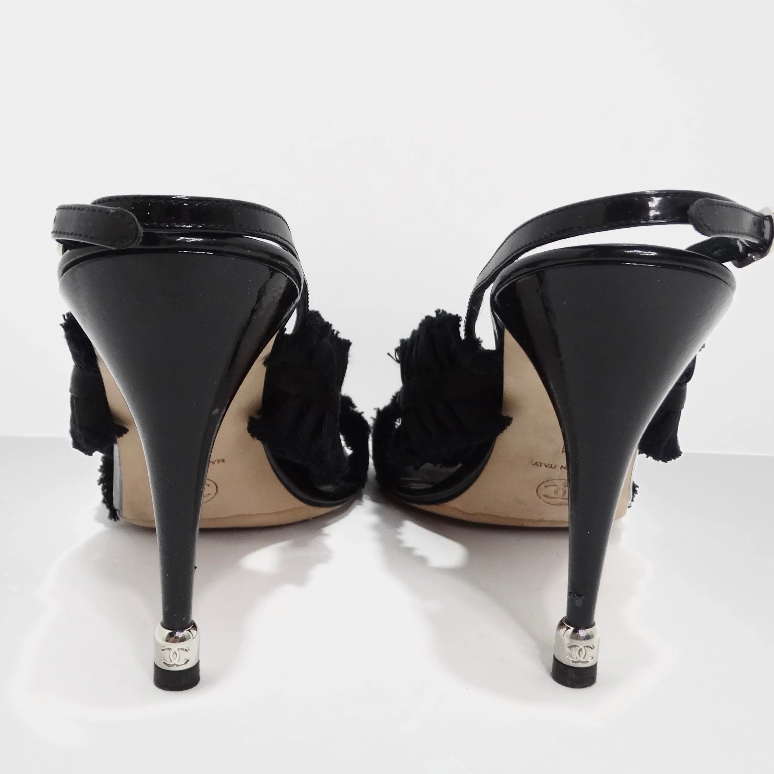 Chanel Black Grosgrain Canvas Bow Slingback Sandals