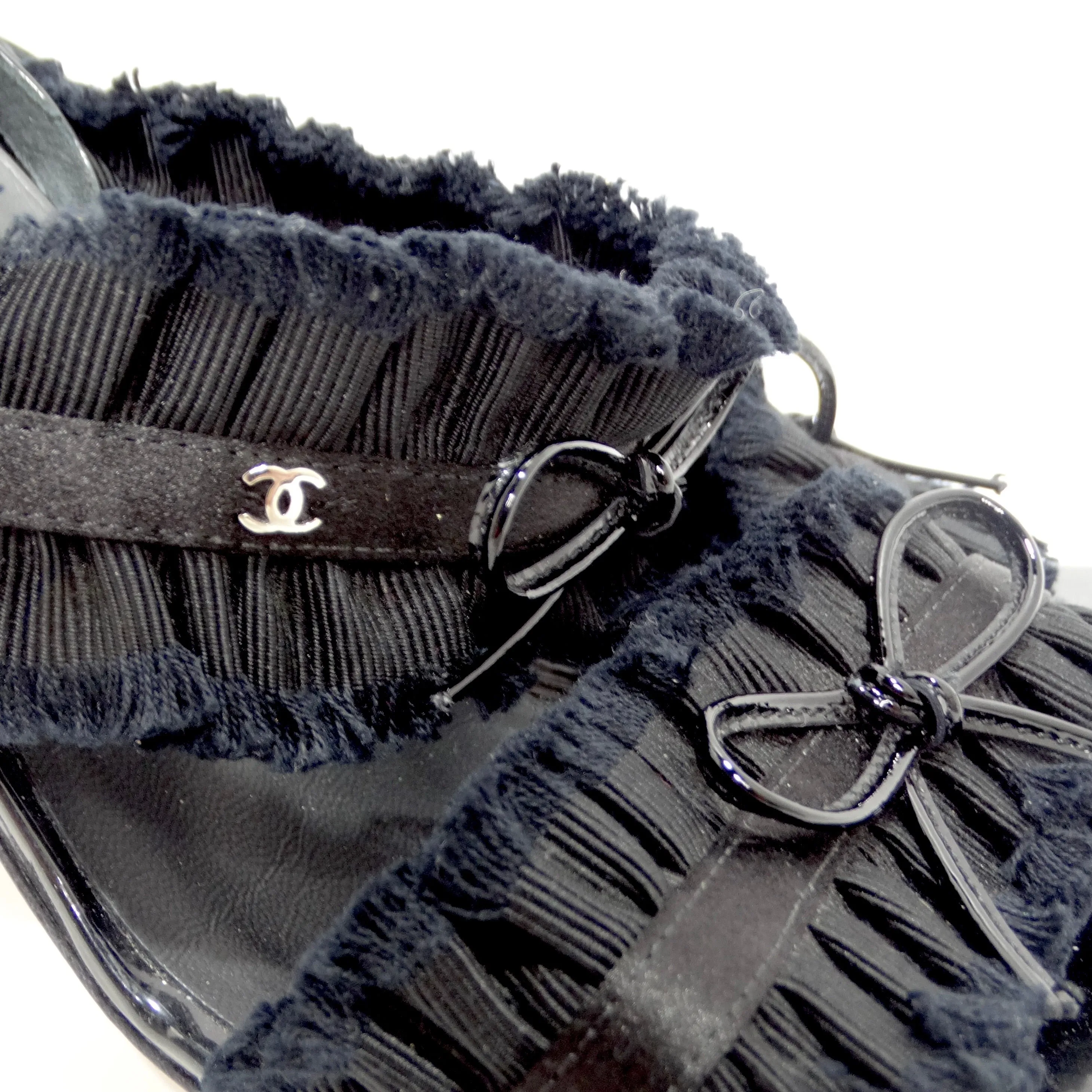 Chanel Black Grosgrain Canvas Bow Slingback Sandals