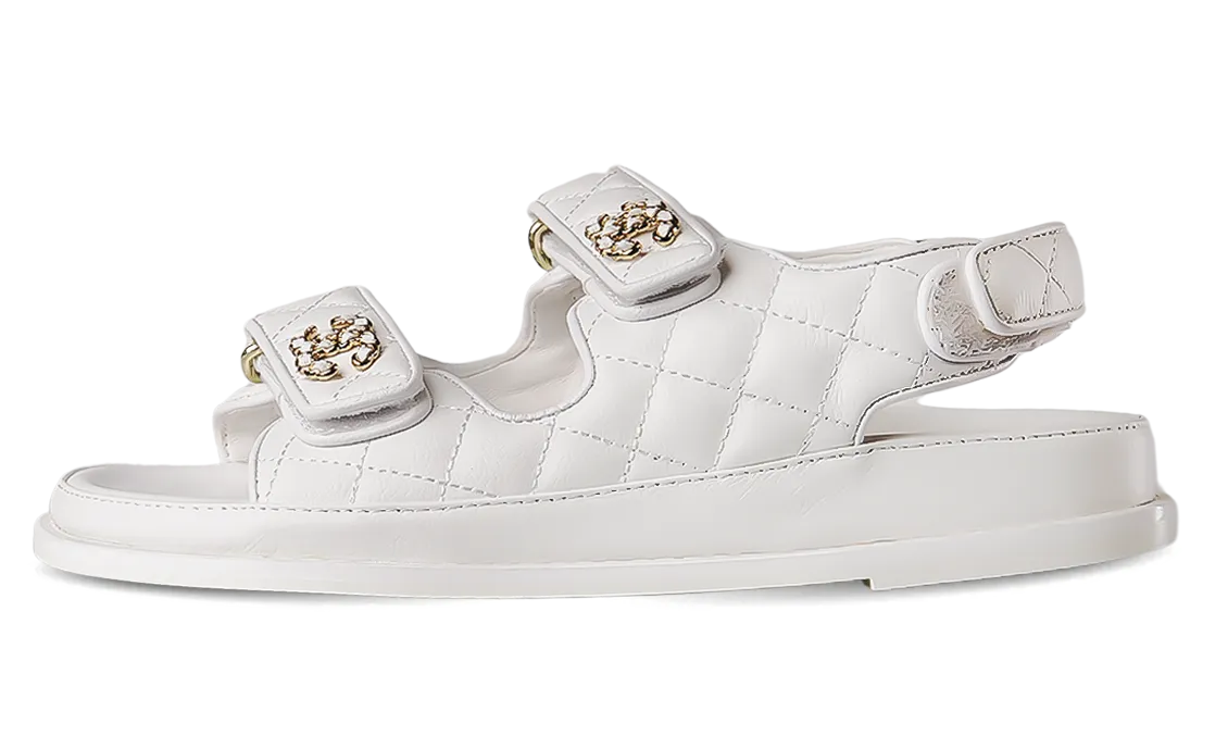 Chanel White leather CC Logo Sandals
