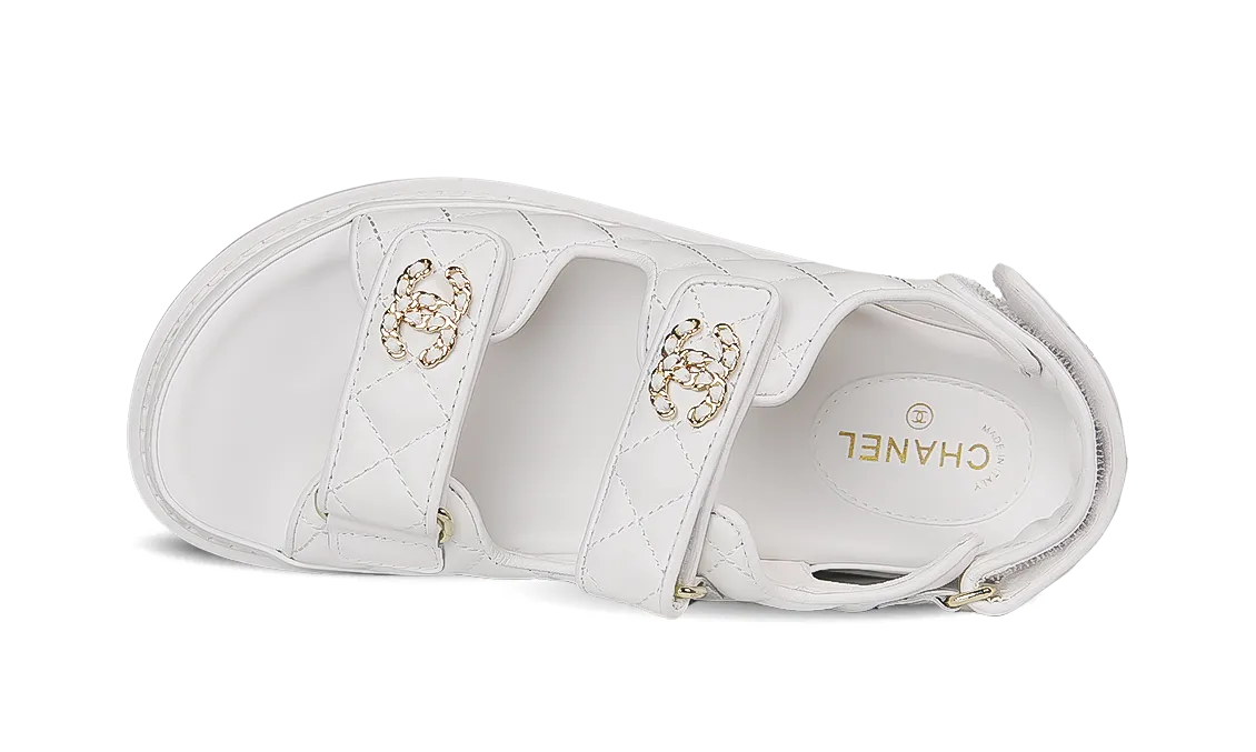 Chanel White leather CC Logo Sandals