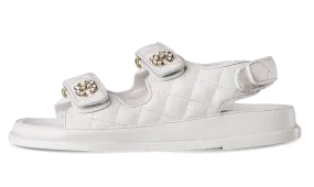 Chanel White leather CC Logo Sandals