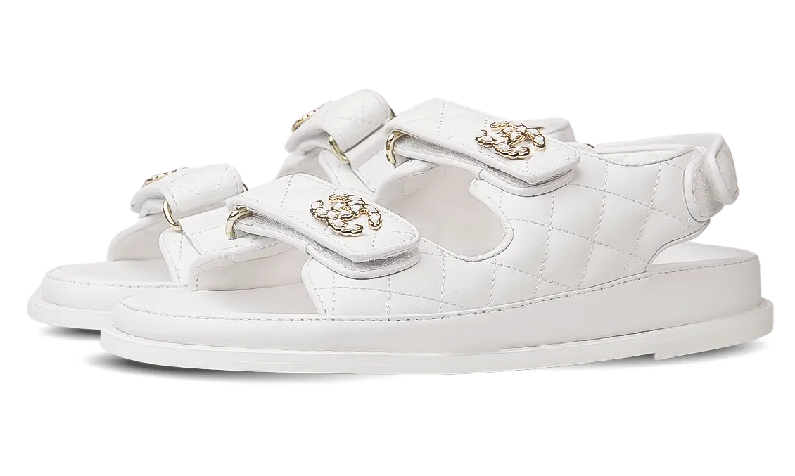 Chanel White leather CC Logo Sandals