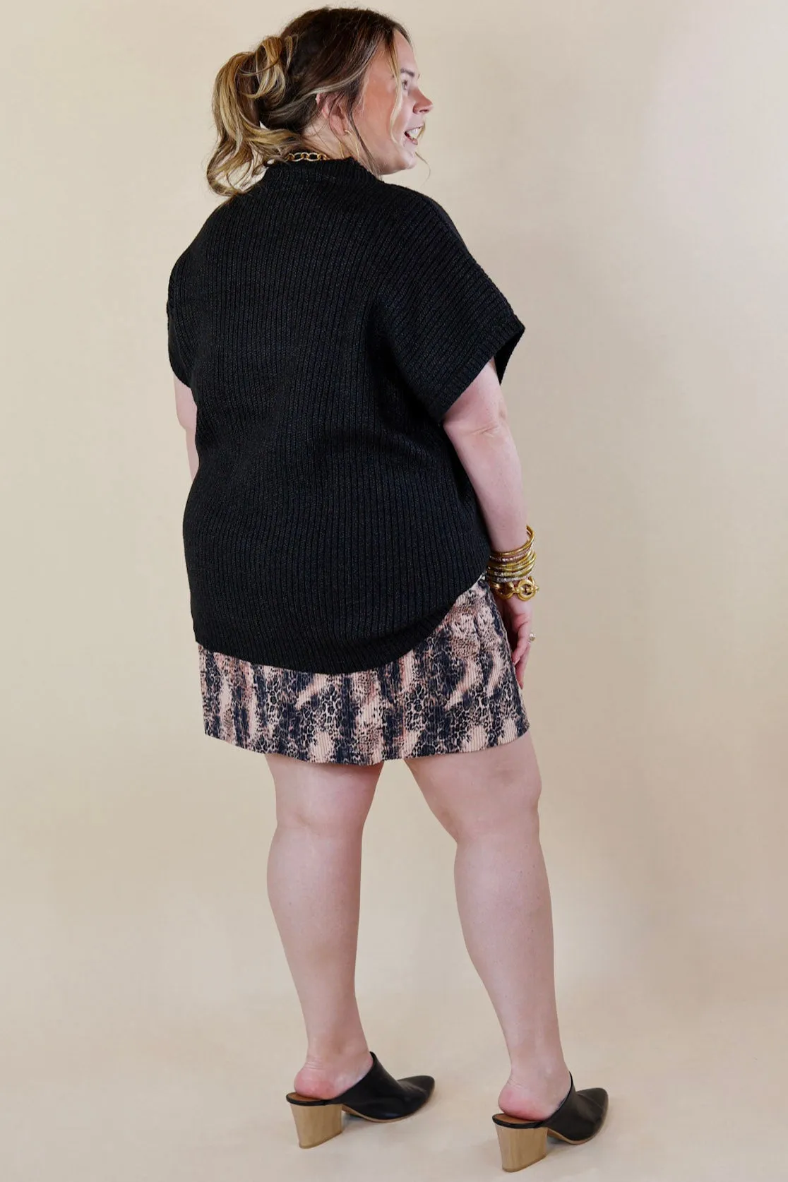 Chic Discovery Corduroy Animal Print Mini Skirt in Blush Pink and Black