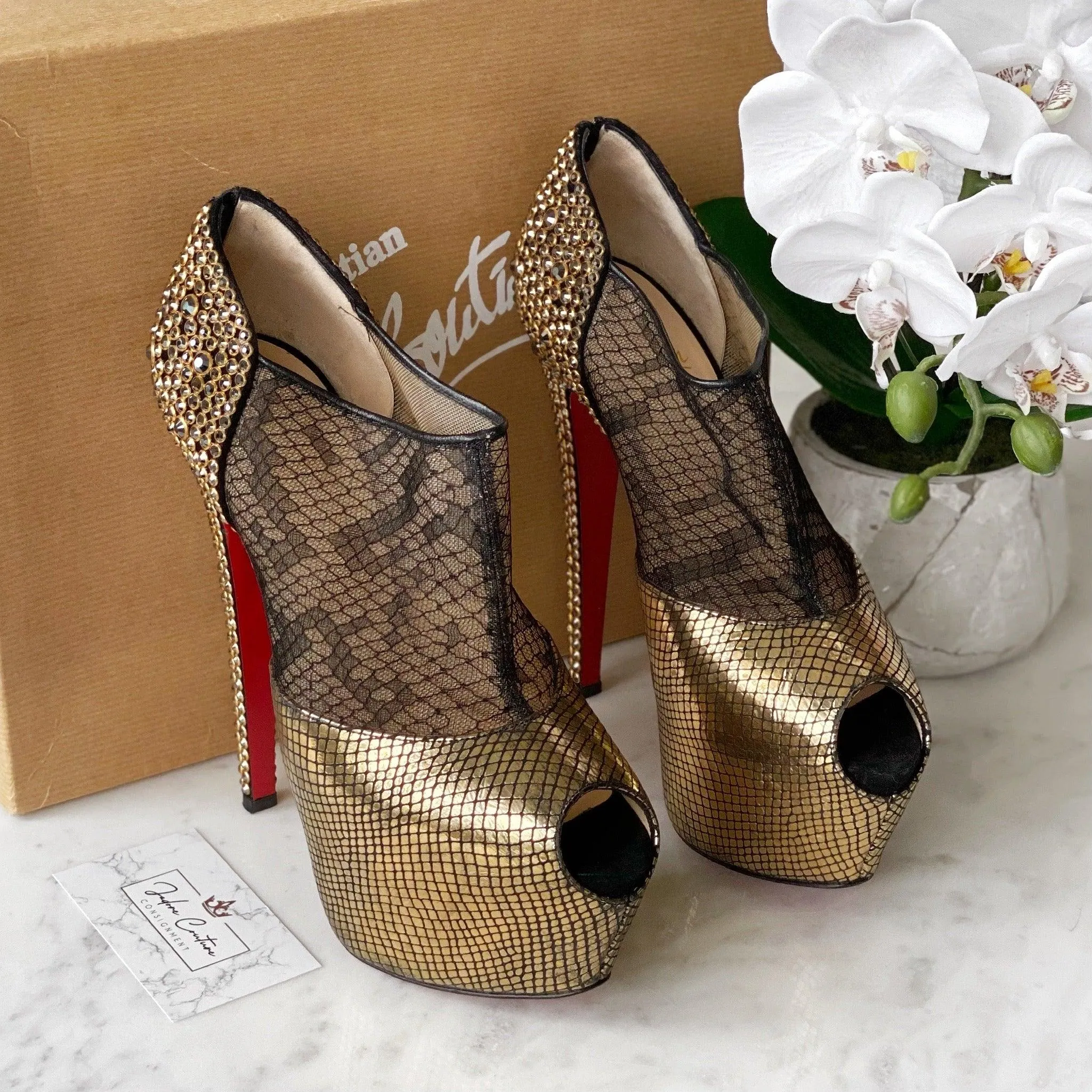 Christian Louboutin Gold Aeronotoc Booties 38