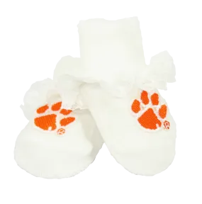 Clemson Lace-Trimmed Baby Booties
