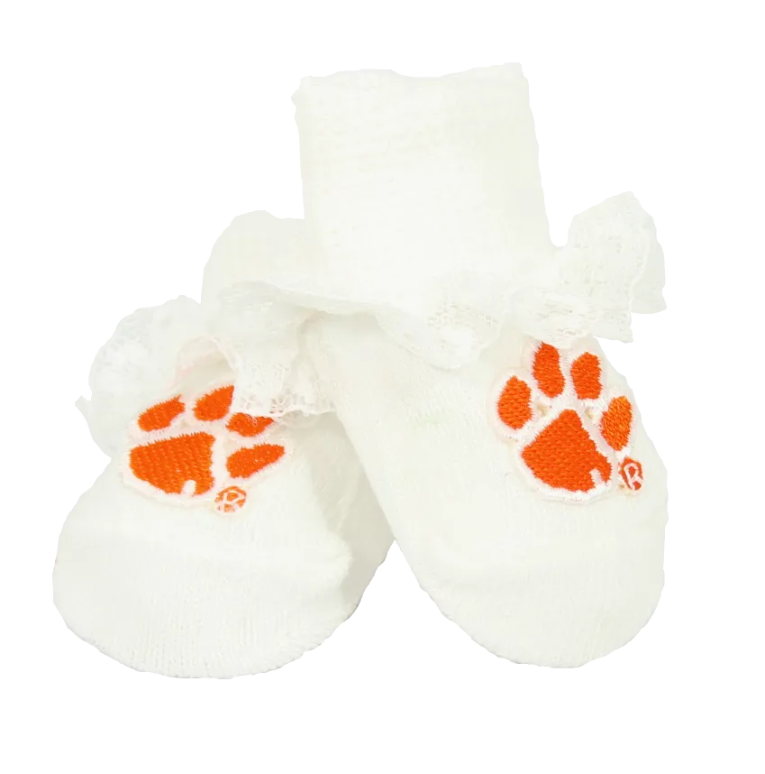 Clemson Lace-Trimmed Baby Booties