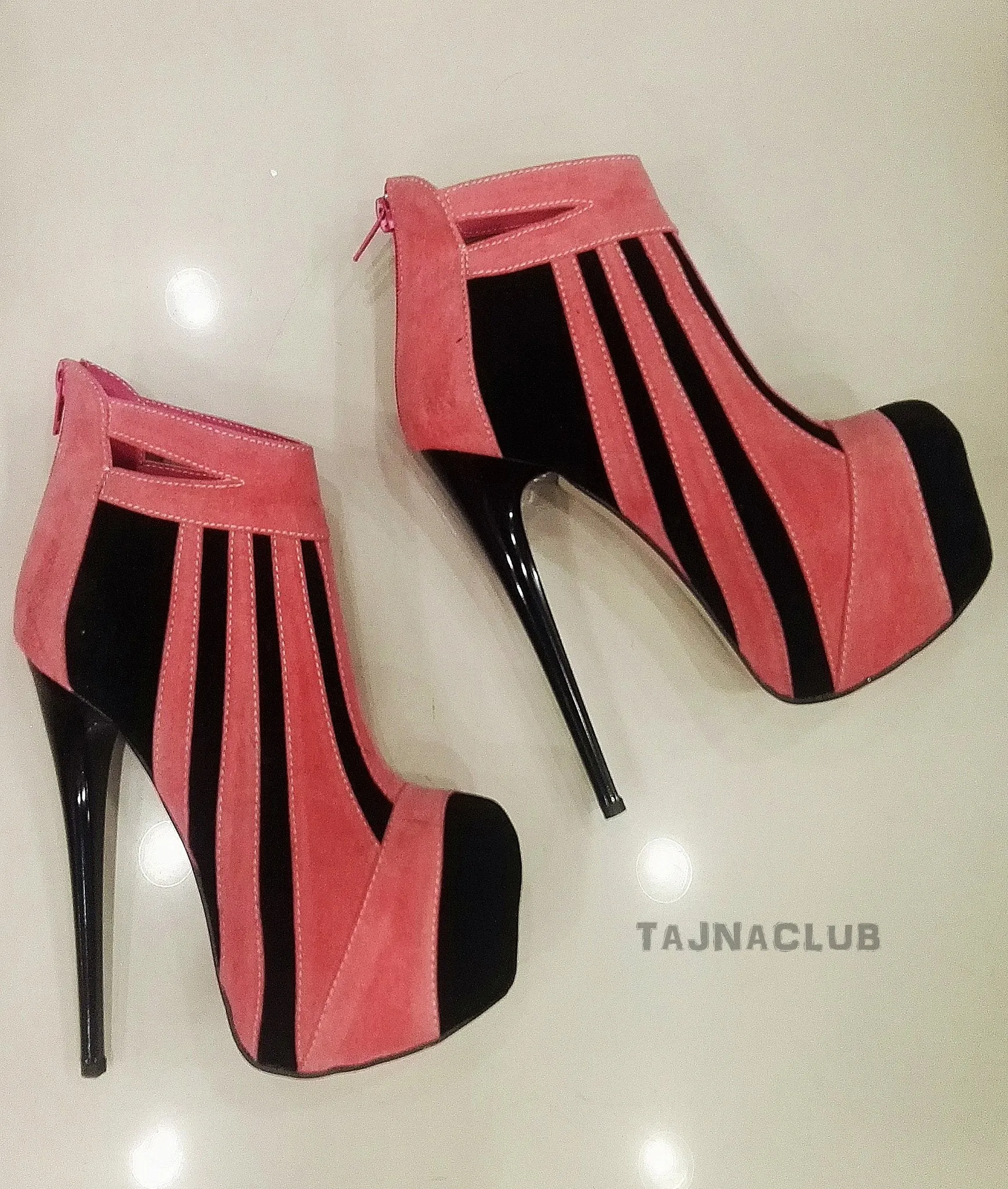 Coral Pink Zipper Back Platform Ankle Boots