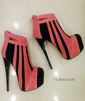 Coral Pink Zipper Back Platform Ankle Boots