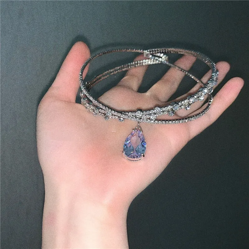 Elegant Waterdrop Crystal Choker Necklace