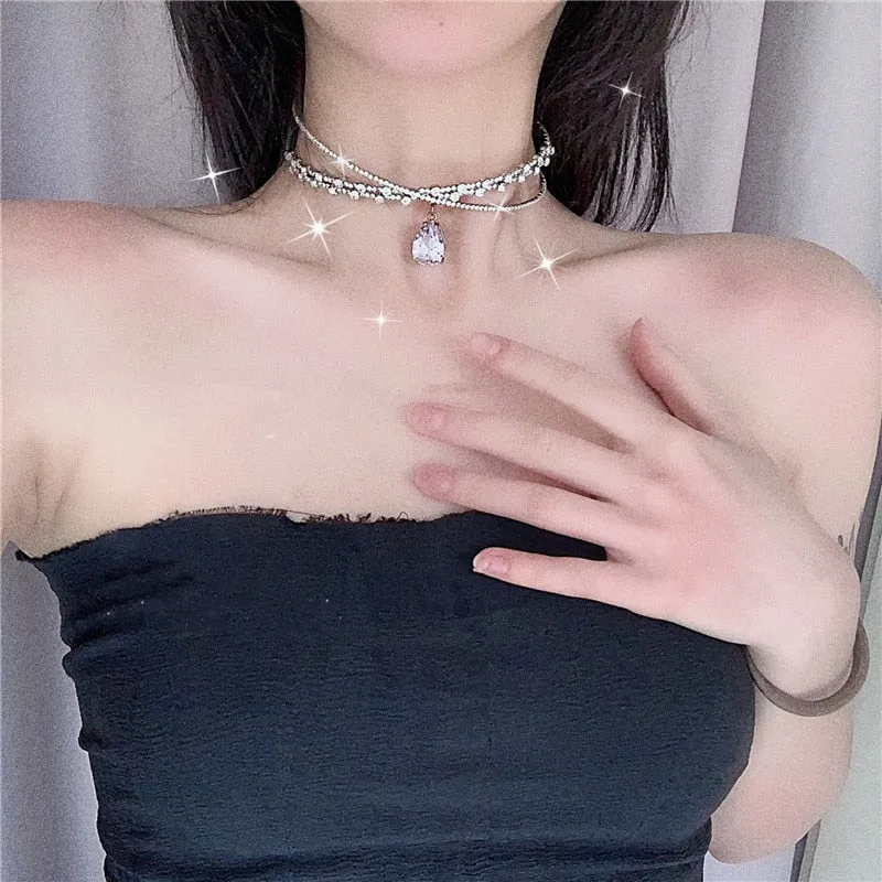 Elegant Waterdrop Crystal Choker Necklace