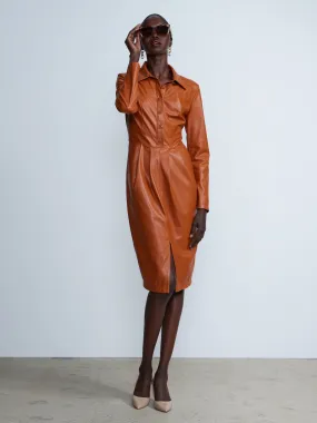Faux Leather Collared Shirt Dress