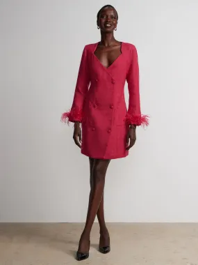 Feather Detail Long Sleeve Tweed Blazer Dress