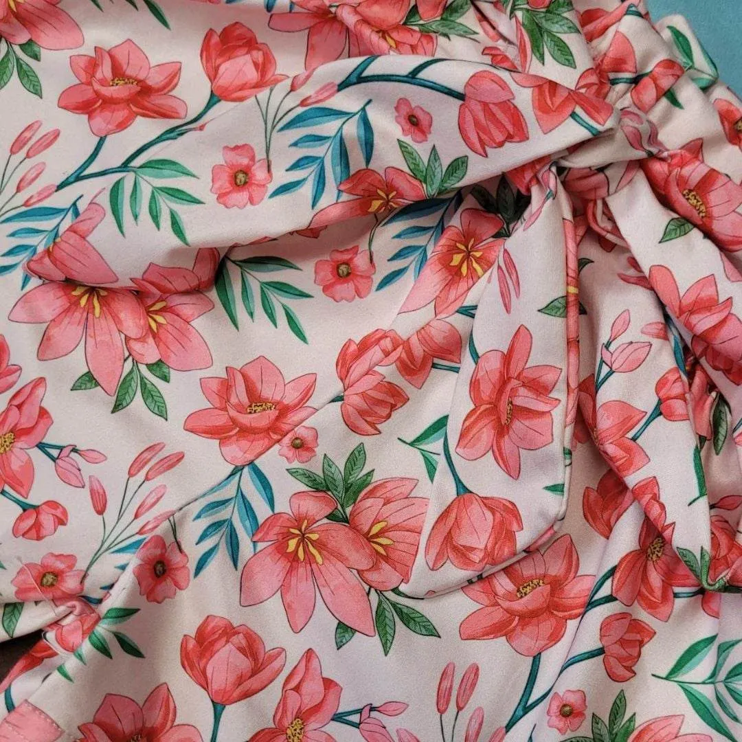 Floral Shorts and Summer Tulle Puff Sleeve Top Outfit