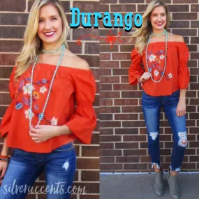 Flying Tomato DURANGO Embroidered Floral OffShoulder Poplin Top