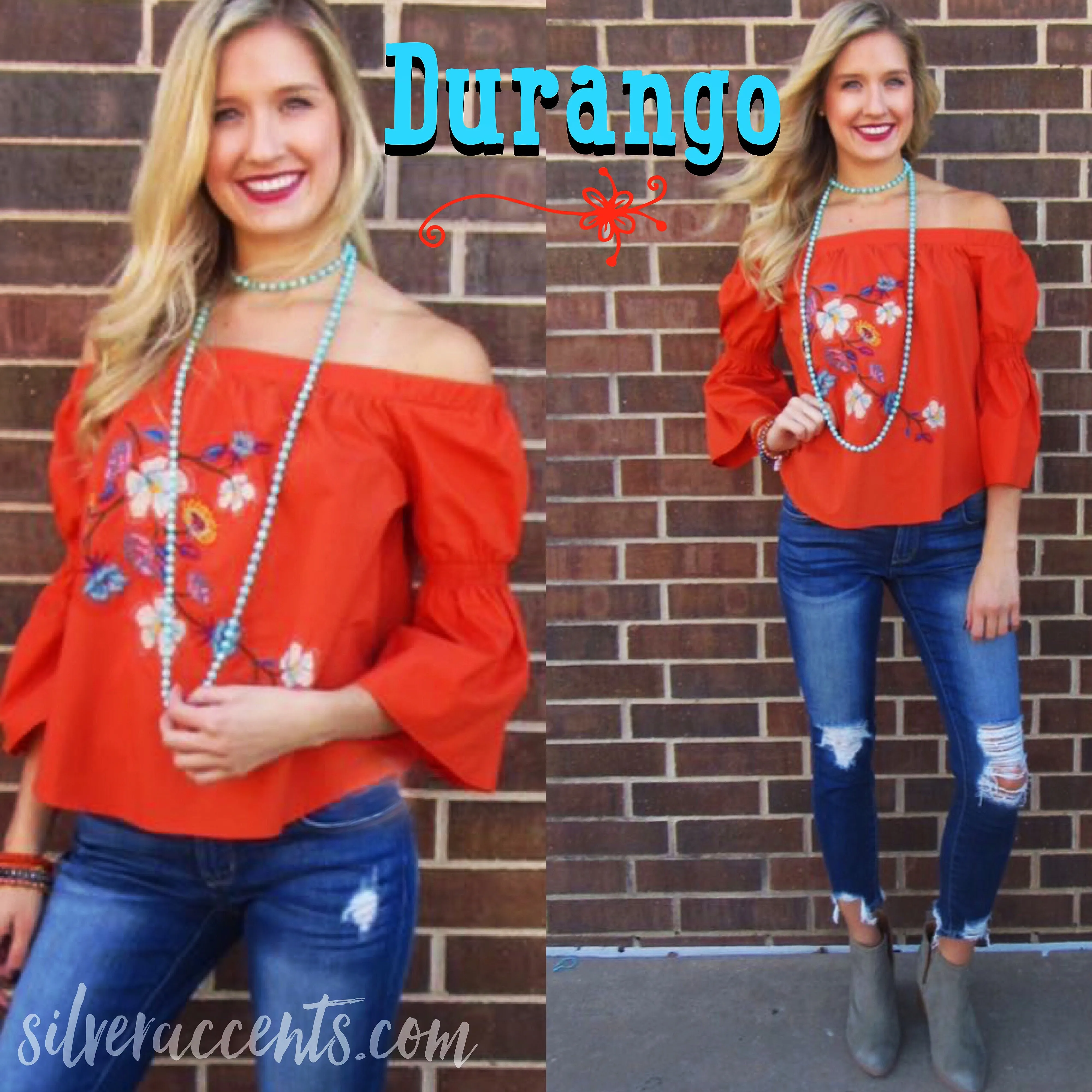 Flying Tomato DURANGO Embroidered Floral OffShoulder Poplin Top
