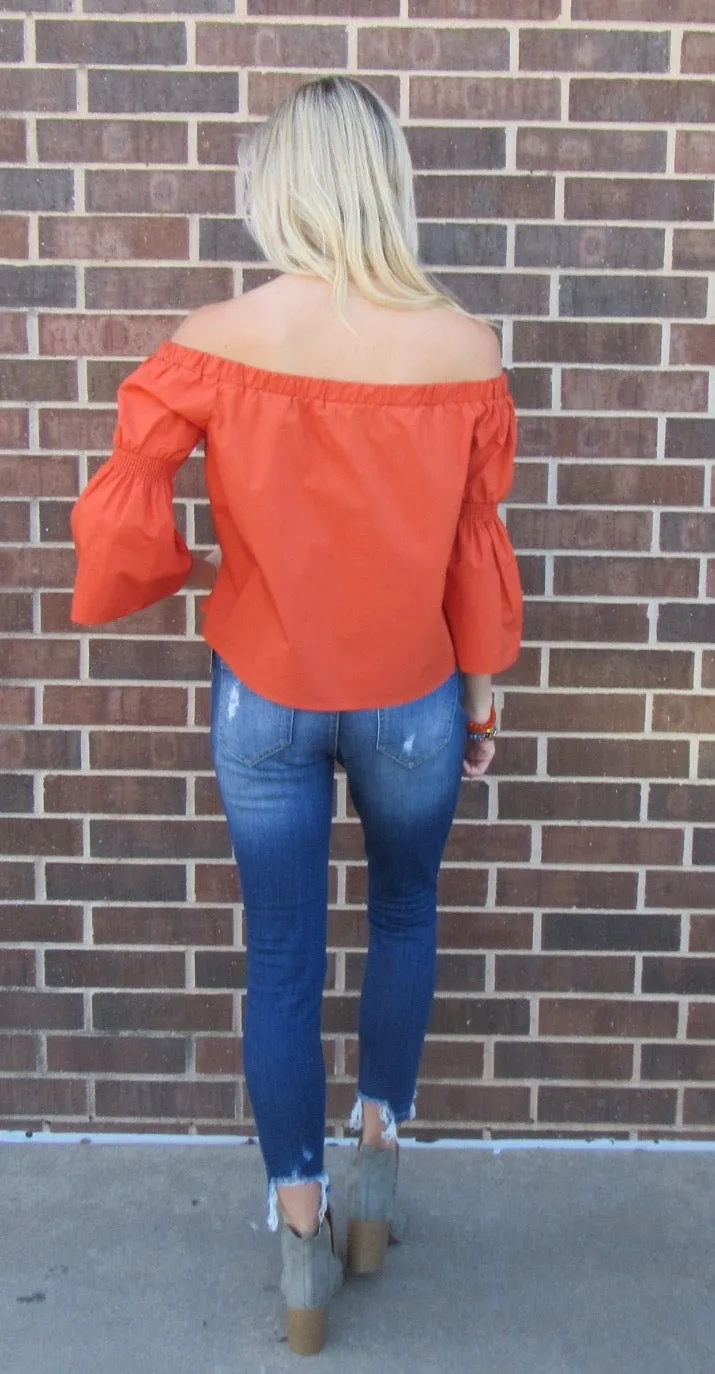 Flying Tomato DURANGO Embroidered Floral OffShoulder Poplin Top